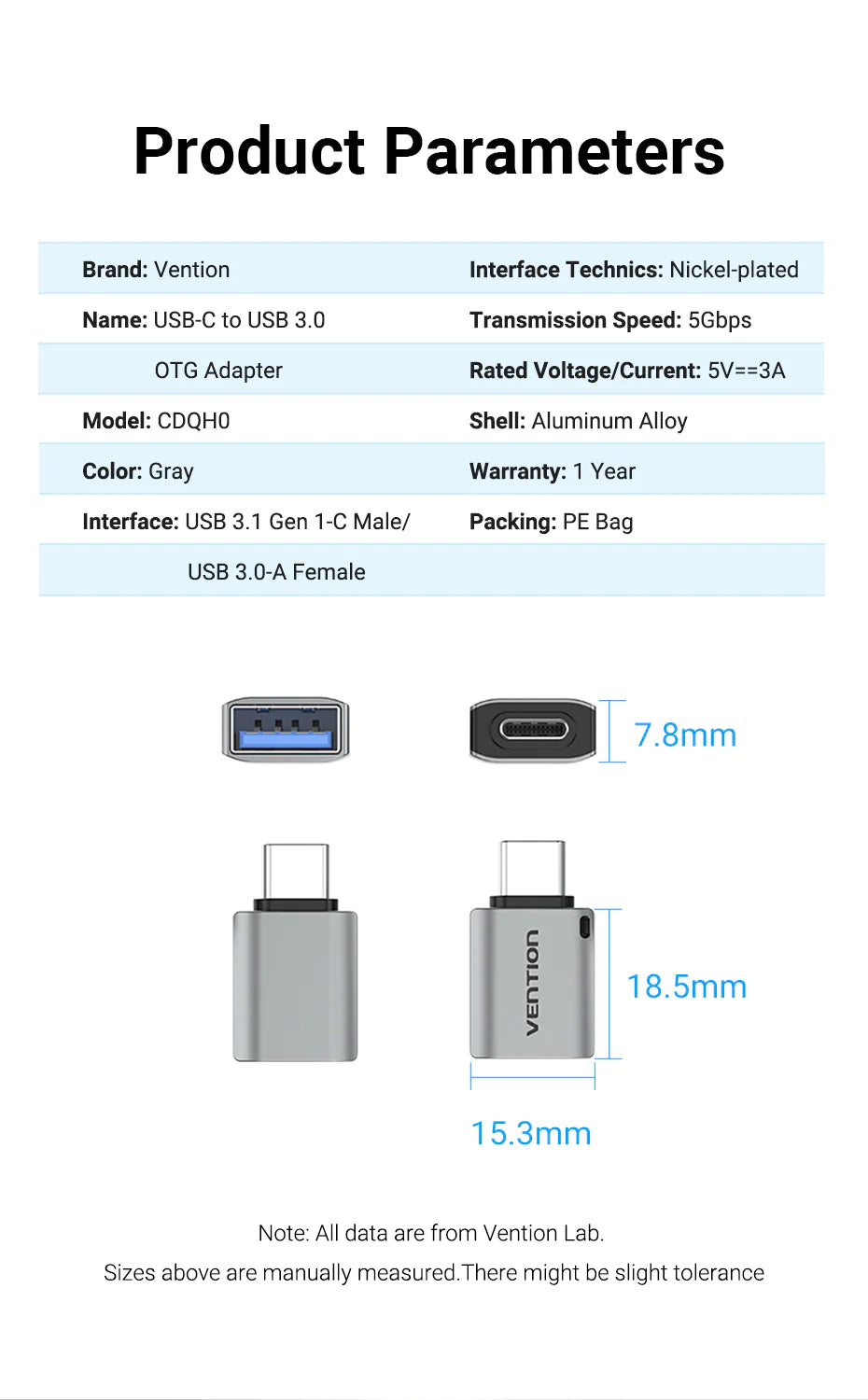 USB-C Male to USB 3.0 Female OTG Adapter Gray Aluminum Alloy Type