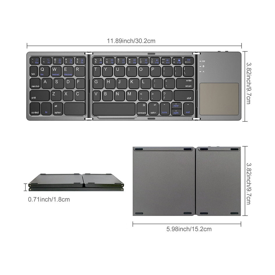 B033 Mini folding keyboard Bluetooth Foldable Wireless Keypad with Touchpad for Windows,Android,ios Tablet ipad Phone