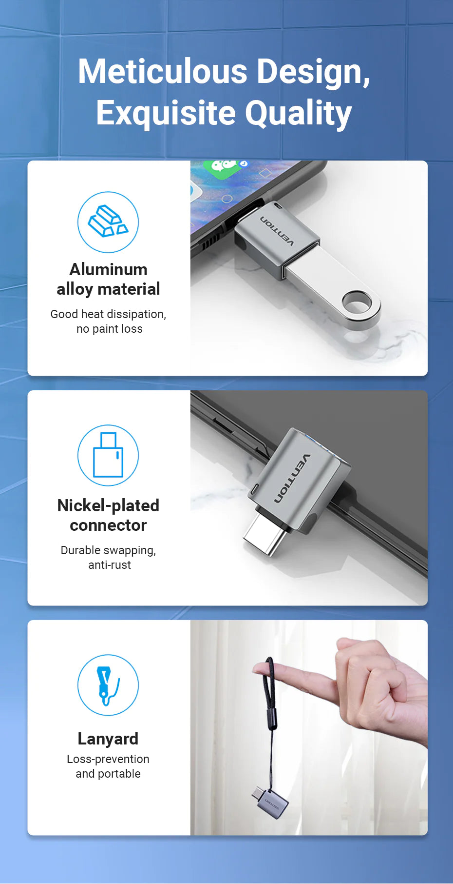 USB-C Male to USB 3.0 Female OTG Adapter Gray Aluminum Alloy Type