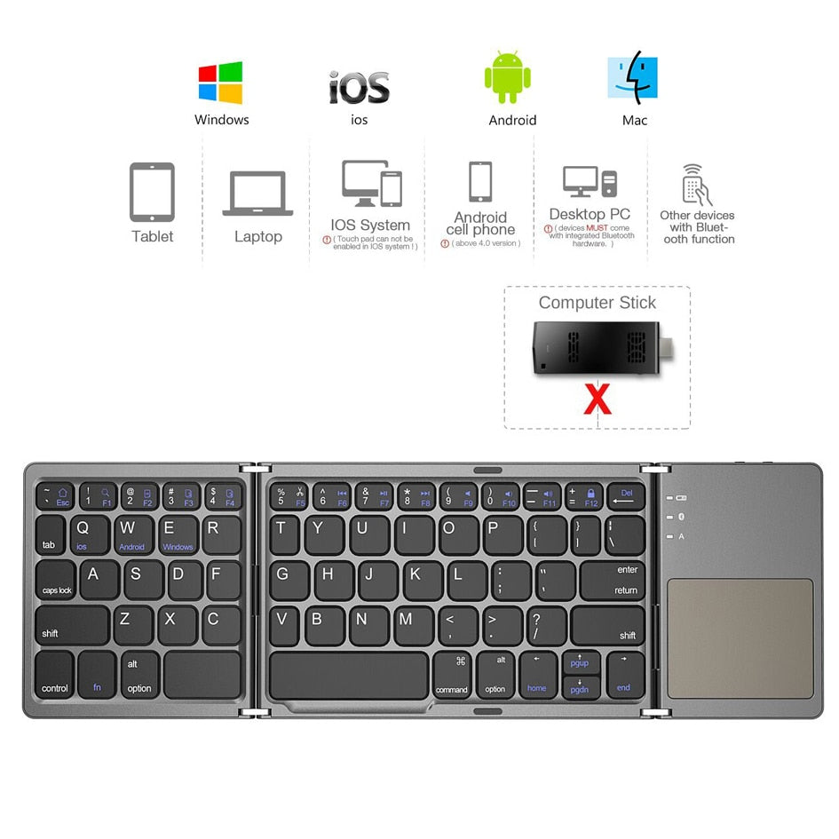 B033 Mini folding keyboard Bluetooth Foldable Wireless Keypad with Touchpad for Windows,Android,ios Tablet ipad Phone