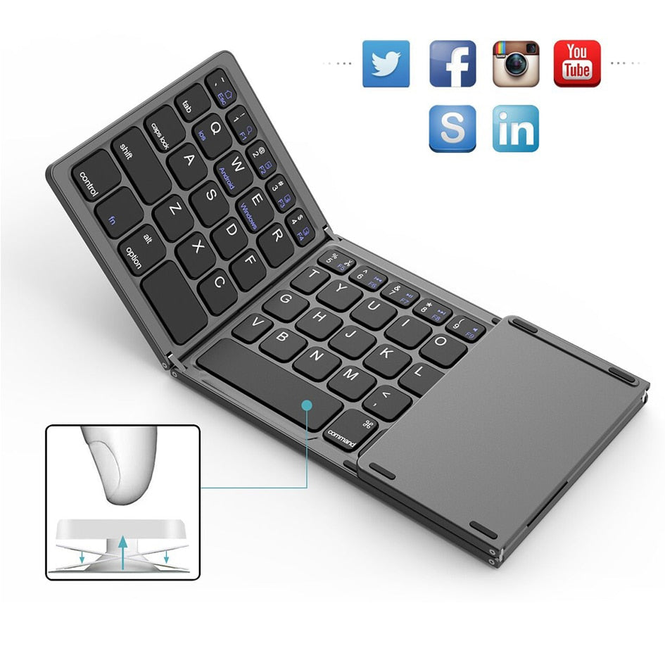 B033 Mini folding keyboard Bluetooth Foldable Wireless Keypad with Touchpad for Windows,Android,ios Tablet ipad Phone