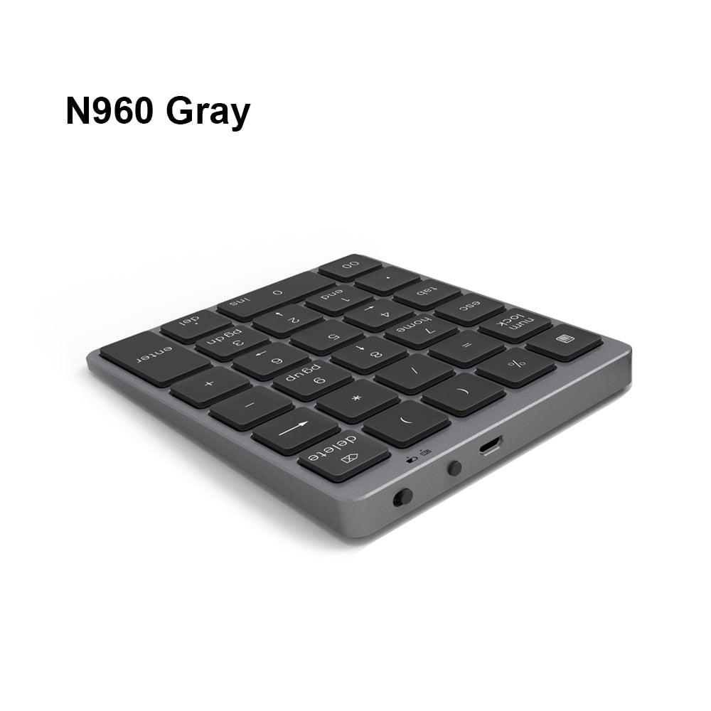 AVATTO Aluminum Alloy 28 Keys Bluetooth Wireless Numeric Keypad with USB HUB More Function Keys Mini Numpad for Accounting tasks
