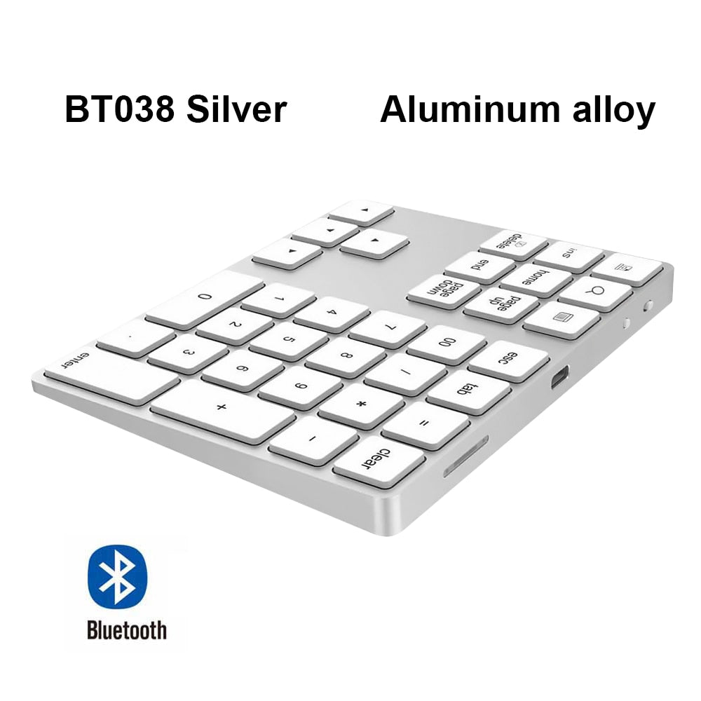 AVATTO Aluminum Alloy Bluetooth Wireless Numeric Keypad with USB HUB Digital Input Function for Windows,Mac OS,Android laptop PC