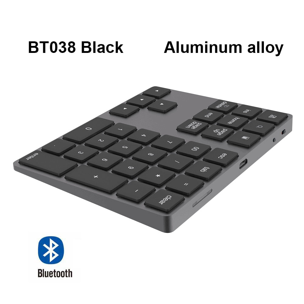AVATTO Aluminum Alloy Bluetooth Wireless Numeric Keypad with USB HUB Digital Input Function for Windows,Mac OS,Android laptop PC