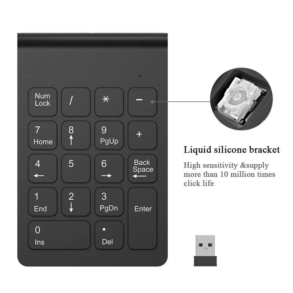 AVATTO Small-size 2.4GHz Wireless Numeric Keypad Numpad 18 Keys Digital Keyboard for Accounting Teller Laptop Notebook Tablets