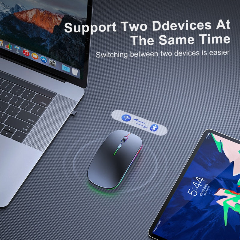 Wireless Mouse RGB Bluetooth Computer Mouse Gaming Silent Rechargeable Ergonomic Mause With LED Backlit USB Mice For PC Laptop