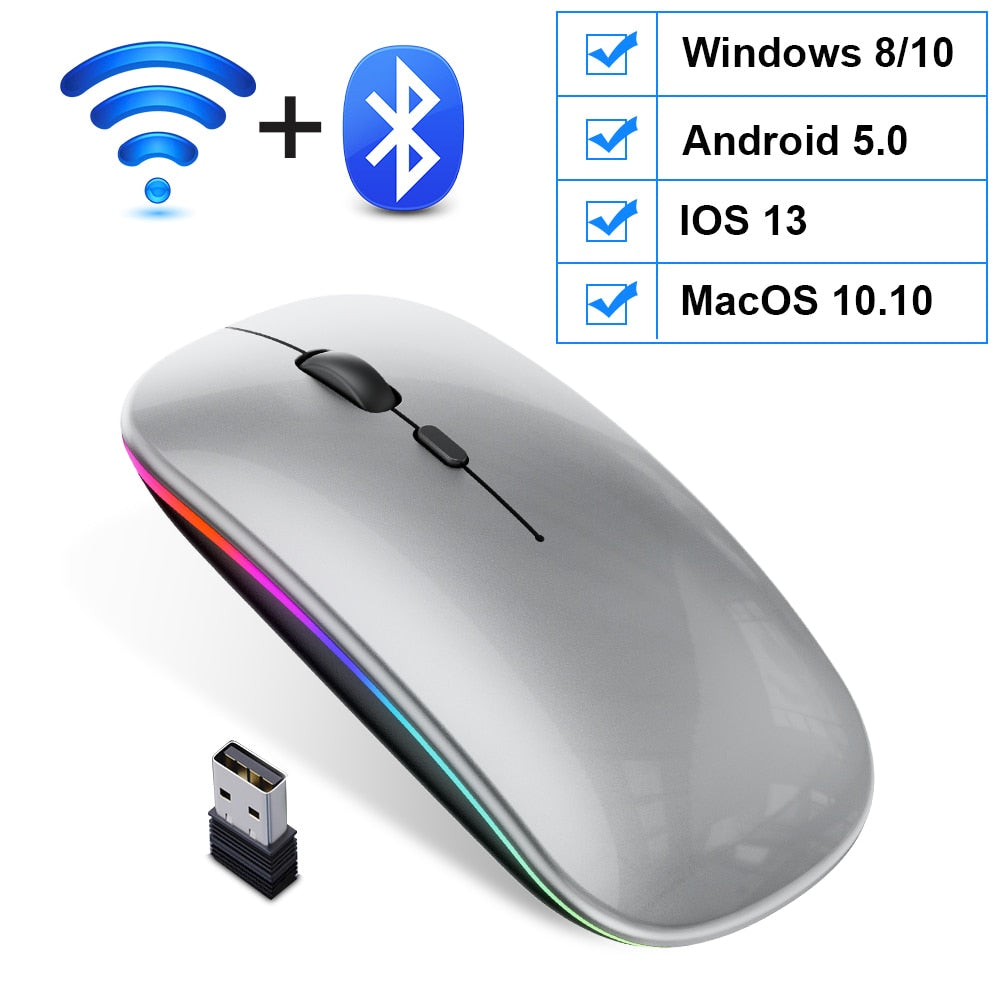 Wireless Mouse RGB Bluetooth Computer Mouse Gaming Silent Rechargeable Ergonomic Mause With LED Backlit USB Mice For PC Laptop
