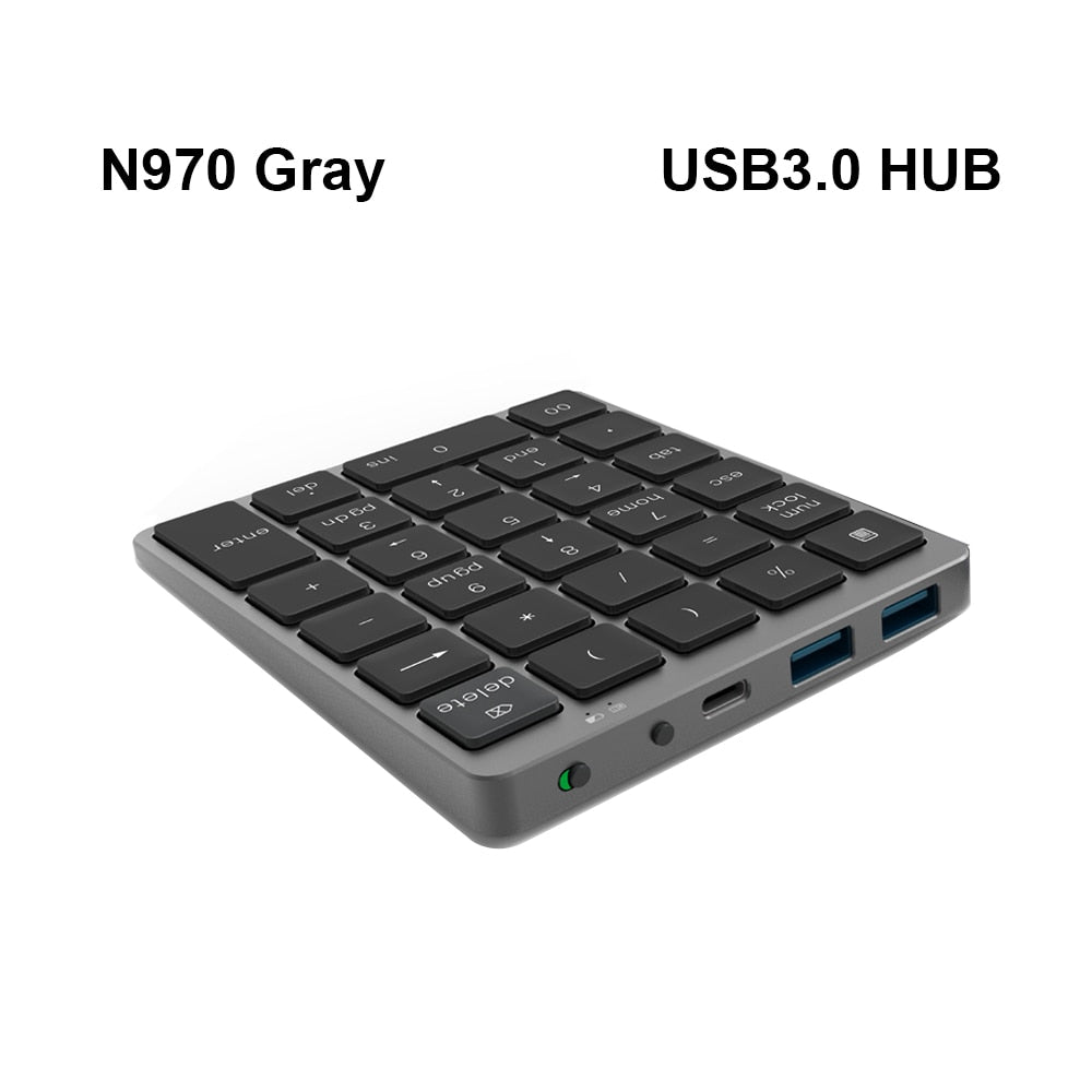 AVATTO Aluminum Alloy 28 Keys Bluetooth Wireless Numeric Keypad with USB HUB More Function Keys Mini Numpad for Accounting tasks