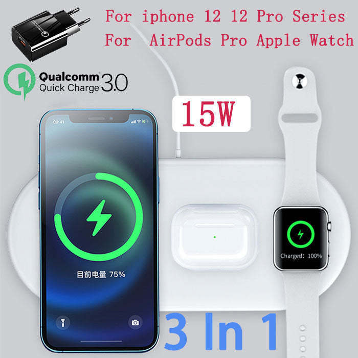 15W Fast Wireless Charger Standion 3 In 1 Qi Charging Dock For iPhone 12 11 Pro XS MAX XR X 8 Apple Watch SE 6 5 4 3 AirPods Pro