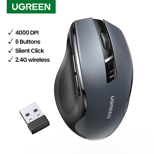 UGREEN Mouse Wireless Ergonomic Mouse 4000 DPI Silent 6 Buttons For MacBook Tablet Laptop Mute Mice Quiet 2.4G Mouse