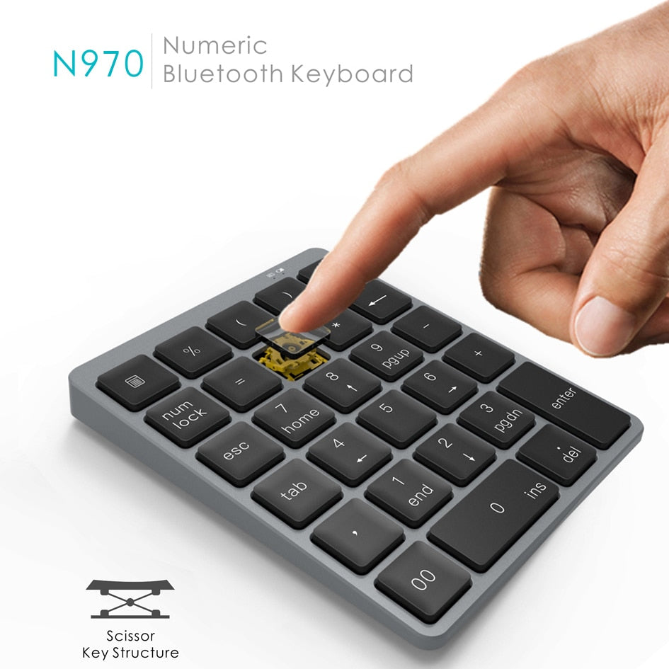 AVATTO Aluminum Alloy 28 Keys Bluetooth Wireless Numeric Keypad with USB HUB More Function Keys Mini Numpad for Accounting tasks